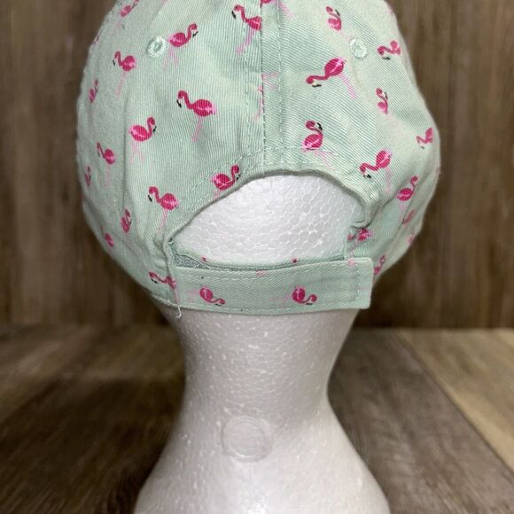 Pink Flamingo Light Green Blue Hook Loop Strapback Baseball Hat Cap Adjustable - Picture 5 of 8